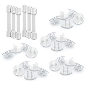 24 Outlet Plug Covers Bundle with 6 Safety Strap Locks for Child Safety