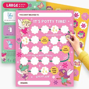 Potty Training Sticker Chart for Girls - Cute Fairy Design x10 pcs - Toilet Training Routine Chart for Toddlers - Toilet Time for Kids School Teaching Or Home Training by Central 23
