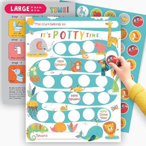 Potty Training Sticker Chart for Boys Girls x10 pcs - Cute Animal Design Potty Chart for Toddlers - Toilet Time for School Teaching Or Home Training Reward Chart & Stickers by Central 23