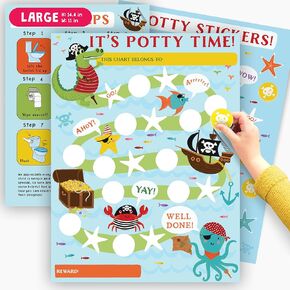 Potty Training Reward Chart for Boys - Cute Pirates - Potty Training Sticker Chart for Son Grandson Toddlers - Responsibility Chart for Kids - Train to Poop Incentive Routine Chart - by Central 23