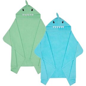 Saint Eve Kids Cotton Hooded Bath Towel Set, 2 Pack Absorbent Shark Toddler and Kid Beach Pool or Bath Towels