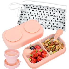 6PCS Travel Suction Plate for Baby,Portable Silicone Suction Plate to Go,Baby Divided Plates Feeding Set with Travel Bag,Cup for Toddler Baby Plate Divided Bowls Travel Essential Gray in Kuwait