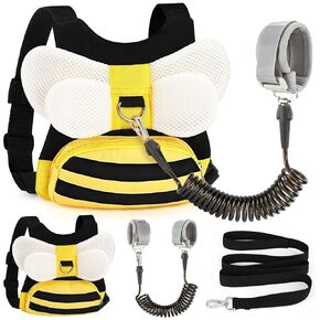 Accmor Toddler Harness Leash + Anti Lost Wrist Link, Cute Bee Kids Harness Backpack with Leash, Breathable Child Harness Leash Wristband Strap Belt Protector for Baby Boys Girls to Outdoor Travel