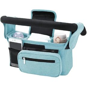 Universal Stroller Organizer with Insulated Cup Holder, Detachable Phone Bag and Shoulder Strap, Cozy Nest Stroller Caddy Organizer Fits for All Stroller Types (Grey)