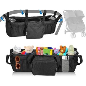 Double Stroller Organizer Compabitle with Bob Duallie&Baby Jogger City Mini GT2 Stroller,Stroller Organizer Caddy Accessories,Double Stroller Parent Console Accessories With Two Insulated Cup Holders
