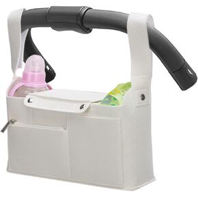 PACMAXI Felt Stroller Organizer Bag with Cup Holder - Large Capacity, Versatile Pockets, Universal and Durable Stroller Caddy Storage for Baby Diapers, Bottles Essentials (Black)