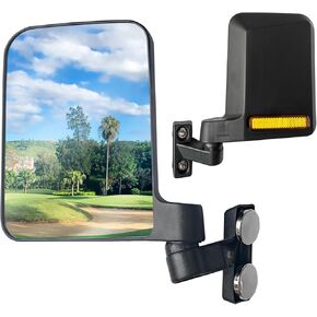 MAMIKO Universal Magnetic Golf Cart No-Drilling Side Mirrors Compatible with Yamaha Club Car Railing Magnet Tractor Mirror Side View for Kubota - Plug and Play