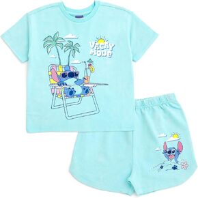 Disney Junior French Terry T-Shirt and Shorts Outfit Set Infant to Big Kid Sizes (12 Months - 14-16)