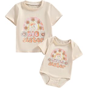 MERSARIPHY Big Sister Little Sister Matching Outfits Toddler Baby Girl Short Sleeve Romper T Shirt Sibling Summer Clothes Set