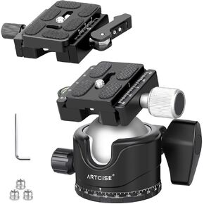 ARTCISE 46mm Low Profile Tripod Ball Head with Lever Release Clamp Aluminum 360° Panoramic Arca Swiss Tripod Head Mount with 3/8" to 1/4" Screw Adapter for DSLR Camera Max Loading 44lbs/20kg