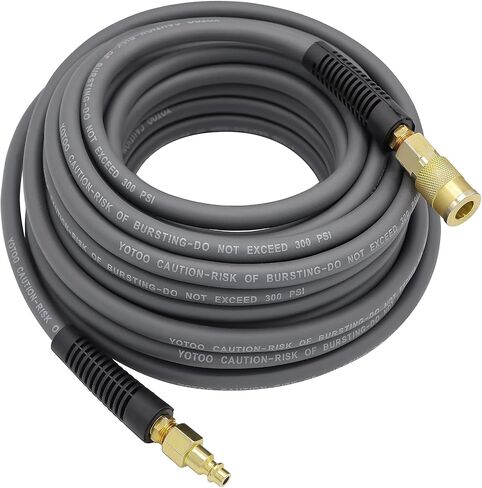 YOTOO Hybrid Lead-In Air Hose 1/4-Inch by 10-Feet 300 PSI Heavy Duty, Lightweight, Kink Resistant, All-Weather Flexibility with 1/4-Inch Industrial Air Fittings and Bend Restrictors, Gray in Saudi Arabia