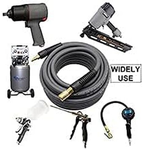YOTOO Hybrid Lead-In Air Hose 1/4-Inch by 10-Feet 300 PSI Heavy Duty, Lightweight, Kink Resistant, All-Weather Flexibility with 1/4-Inch Industrial Air Fittings and Bend Restrictors, Gray in Saudi Arabia