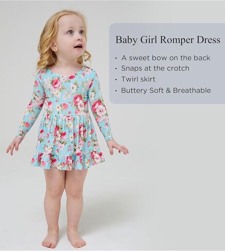 Bamboo Viscose Baby Girl Bodysuit Long Sleeve Cute Bow Infant Girls Romper Dress in Kuwait