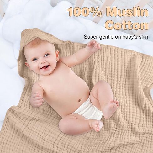MUKIN Baby Hooded Towels, Muslin Cotton, 2-Pack, for Newborn, Infant, Toddler and Kids (White,Pink) in Kuwait