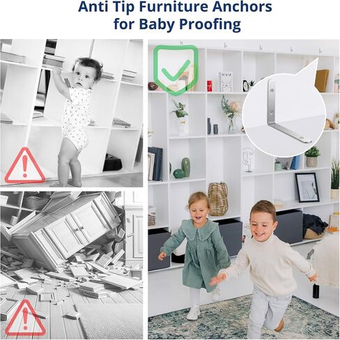 Anti Tip Furniture Anchors (6 Pack), Furniture Wall Anchors for Baby Proofing, Earthquake Straps Secure to Wall Prevent Falling for Child Safety, No Drill Or Drilling Installation, Black Small in Saudi Arabia