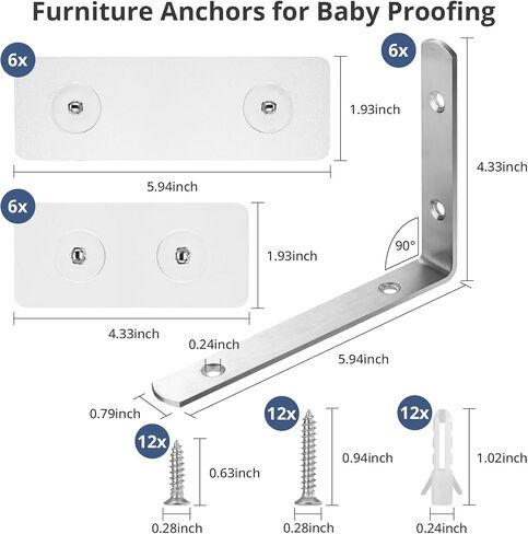 Anti Tip Furniture Anchors (6 Pack), Furniture Wall Anchors for Baby Proofing, Earthquake Straps Secure to Wall Prevent Falling for Child Safety, No Drill Or Drilling Installation, Black Small in Saudi Arabia