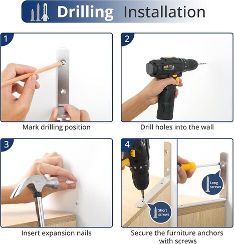 Anti Tip Furniture Anchors (6 Pack), Furniture Wall Anchors for Baby Proofing, Earthquake Straps Secure to Wall Prevent Falling for Child Safety, No Drill Or Drilling Installation, Black Small in Saudi Arabia
