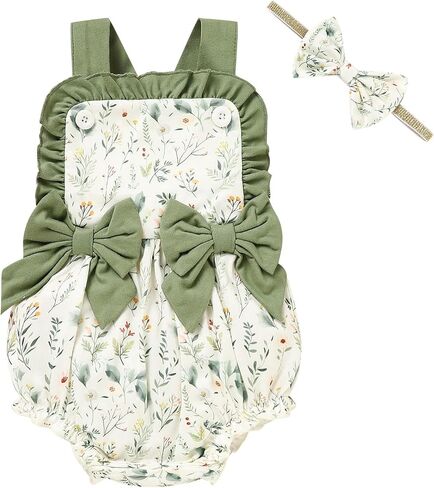 GRNSHTS Baby Girl Summer Romper Infant Floral Fruit Print Clothes Ruffles Bodysuit Sleeveless Strap One Piece Outfits in Saudi Arabia