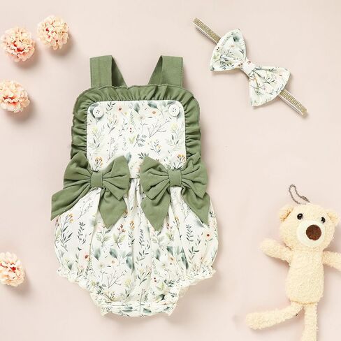 GRNSHTS Baby Girl Summer Romper Infant Floral Fruit Print Clothes Ruffles Bodysuit Sleeveless Strap One Piece Outfits in Saudi Arabia