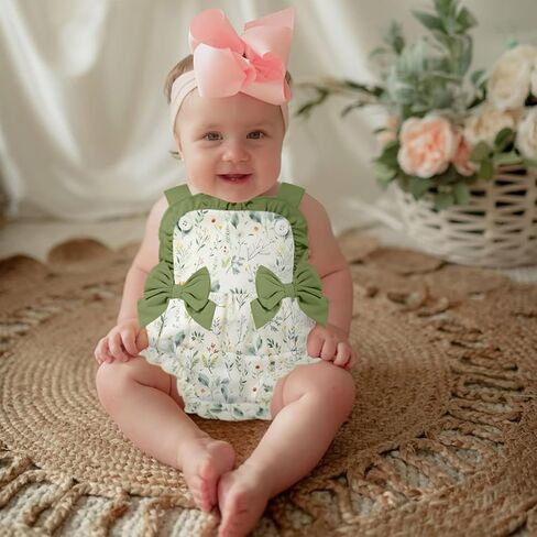 GRNSHTS Baby Girl Summer Romper Infant Floral Fruit Print Clothes Ruffles Bodysuit Sleeveless Strap One Piece Outfits in Saudi Arabia