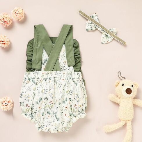GRNSHTS Baby Girl Summer Romper Infant Floral Fruit Print Clothes Ruffles Bodysuit Sleeveless Strap One Piece Outfits in Saudi Arabia