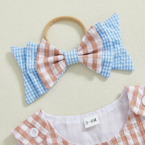 Newborn Infant Baby Girl Clothes Sleeveless Plaid Romper Dress Bow Layer Tutu Dresses Bow Headband Summer Bodysuit in Kuwait