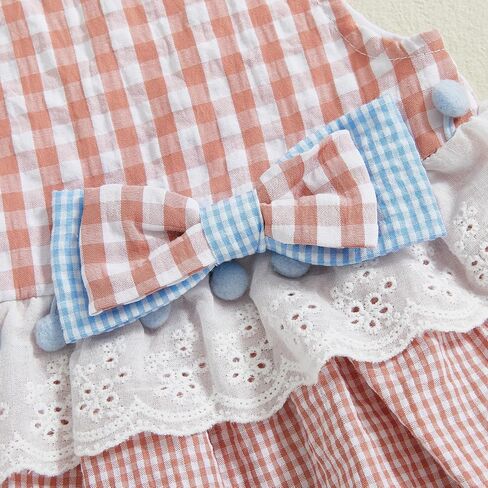 Newborn Infant Baby Girl Clothes Sleeveless Plaid Romper Dress Bow Layer Tutu Dresses Bow Headband Summer Bodysuit in Kuwait