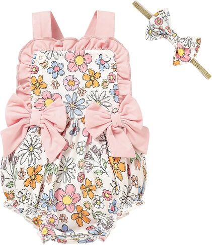GRNSHTS Baby Girl Summer Romper Infant Floral Fruit Print Clothes Toddler Ruffles Bodysuit Sleeveless Strap One Piece Outfits in Saudi Arabia