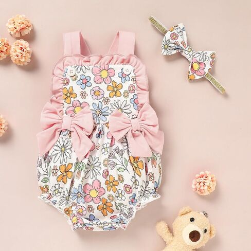 GRNSHTS Baby Girl Summer Romper Infant Floral Fruit Print Clothes Toddler Ruffles Bodysuit Sleeveless Strap One Piece Outfits in Saudi Arabia
