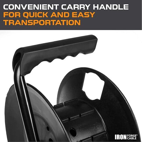 IRON FORGE CABLE 75 Ft Extension Cord Reel with 4 Electrical Power Outlets & Breaker Switch - 16/3 SJTW Heavy Duty Orange Cable with 3 Prong Grounded Plug, Portable Cord Reel in Kuwait