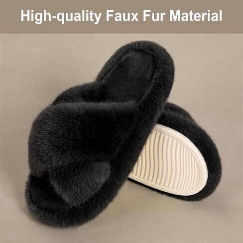 Women's Fuzzy Slippers Open Toe House Slippers Memery Foam Bedroom Slippers Cross Band Slippers for Indoor and Outdoor in Kuwait