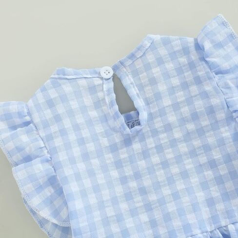 Infant Newborn Baby Girl Summer Outfit One Piece Smocked Romper Ruffle Sleeve Plaid Playsuit Headband 3 6 9 12 18M in Saudi Arabia