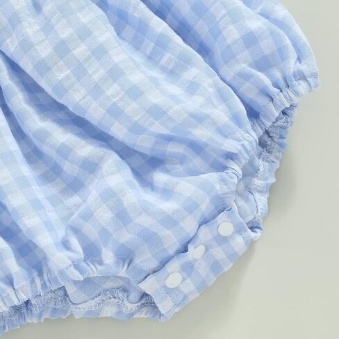 Infant Newborn Baby Girl Summer Outfit One Piece Smocked Romper Ruffle Sleeve Plaid Playsuit Headband 3 6 9 12 18M in Saudi Arabia