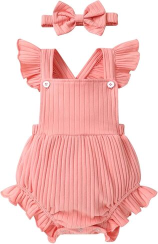 YOUNGER TREE Newborn Baby Girl Clothes Solid Color Ruffle Sleeveless Romper Infant Summer Jumpsuit Outfit in Saudi Arabia