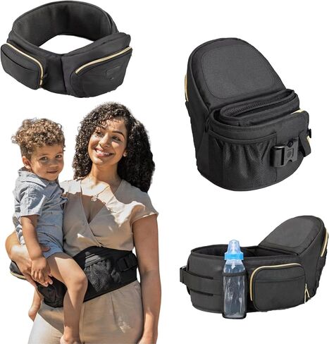 Baby Hip Carrier with Seat 7-45 Lbs with Adjustable Waistband with Strong Support, Large Pocket Design, Machine Washable & Comfortable - Easy to Put On Baby Hip Seat Carrier, Black in Saudi Arabia