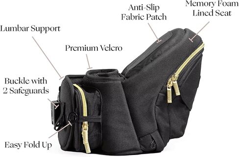 Baby Hip Carrier with Seat 7-45 Lbs with Adjustable Waistband with Strong Support, Large Pocket Design, Machine Washable & Comfortable - Easy to Put On Baby Hip Seat Carrier, Black in Saudi Arabia