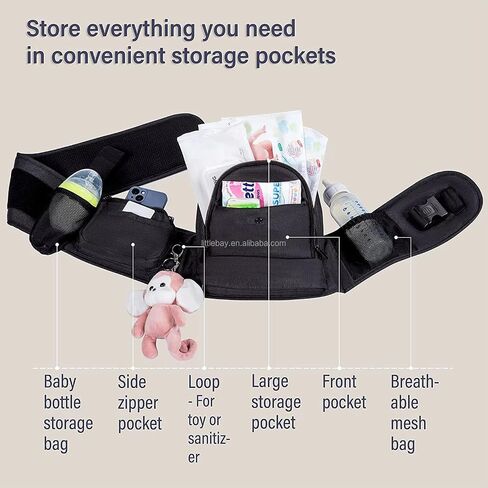 Baby Hip Carrier with Seat 7-45 Lbs with Adjustable Waistband with Strong Support, Large Pocket Design, Machine Washable & Comfortable - Easy to Put On Baby Hip Seat Carrier, Black in Saudi Arabia
