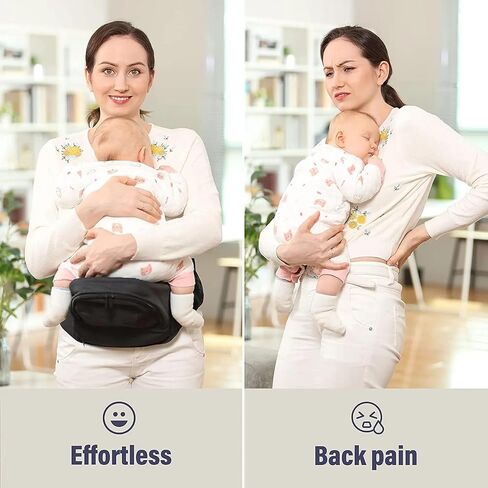 Baby Hip Carrier with Seat 7-45 Lbs with Adjustable Waistband with Strong Support, Large Pocket Design, Machine Washable & Comfortable - Easy to Put On Baby Hip Seat Carrier, Black in Saudi Arabia