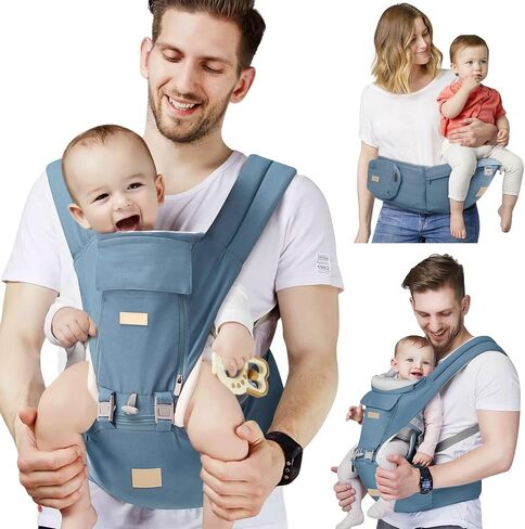 Baby Carrier Newborn to Toddler with Hip Seat, Soft 6-in-1 Ergonomic All Positions Infant Carrier 7-33 Ib with Hood and Multiple Pockets for All Seasion Use for Dad and Mom Black in Kuwait