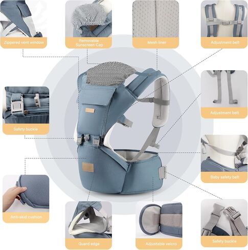 Baby Carrier Newborn to Toddler with Hip Seat, Soft 6-in-1 Ergonomic All Positions Infant Carrier 7-33 Ib with Hood and Multiple Pockets for All Seasion Use for Dad and Mom Black in Kuwait