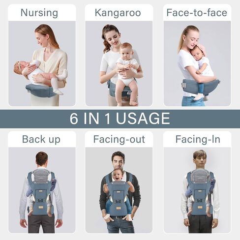 Baby Carrier Newborn to Toddler with Hip Seat, Soft 6-in-1 Ergonomic All Positions Infant Carrier 7-33 Ib with Hood and Multiple Pockets for All Seasion Use for Dad and Mom Black in Kuwait