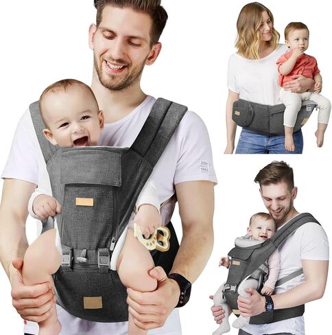 Baby Carrier Newborn to Toddler with Hip Seat, Soft 6-in-1 Ergonomic All Positions Infant Carrier 7-33 Ib with Hood and Multiple Pockets for All Seasion Use for Dad and Mom Black in Kuwait