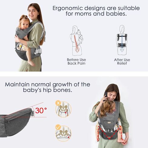 Baby Carrier Newborn to Toddler with Hip Seat, Soft 6-in-1 Ergonomic All Positions Infant Carrier 7-33 Ib with Hood and Multiple Pockets for All Seasion Use for Dad and Mom Black in Kuwait