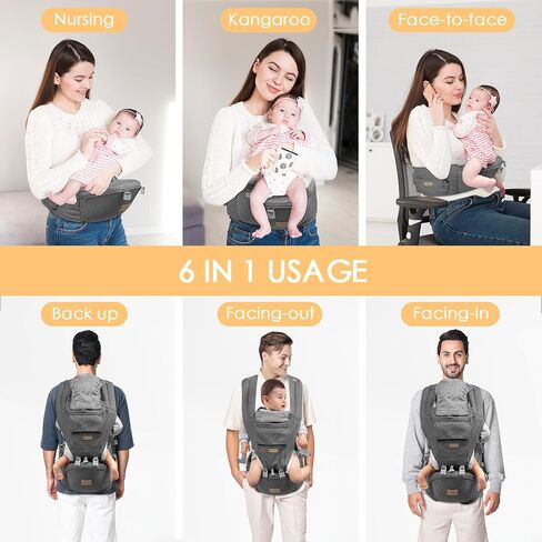 Baby Carrier Newborn to Toddler with Hip Seat, Soft 6-in-1 Ergonomic All Positions Infant Carrier 7-33 Ib with Hood and Multiple Pockets for All Seasion Use for Dad and Mom Black in Kuwait