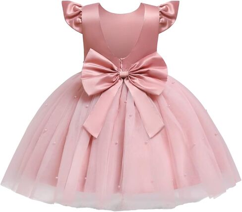 Agqt Flower Girl Dress V-Back Shuffle Sleeve Dresses Girls Tulle Dress for Wedding First Complet in Kuwait