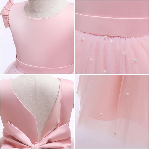 Agqt Flower Girl Dress V-Back Shuffle Sleeve Dresses Girls Tulle Dress for Wedding First Complet in Kuwait