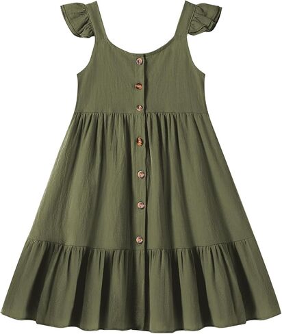 Toddler Baby Girls Summer Dress Ruffle Halter Sleeveless Casual Little Girl Dress with Button 18M-6T in Kuwait