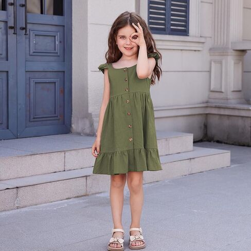 Toddler Baby Girls Summer Dress Ruffle Halter Sleeveless Casual Little Girl Dress with Button 18M-6T in Kuwait