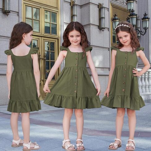 Toddler Baby Girls Summer Dress Ruffle Halter Sleeveless Casual Little Girl Dress with Button 18M-6T in Kuwait