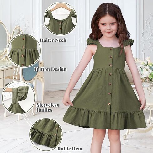 Toddler Baby Girls Summer Dress Ruffle Halter Sleeveless Casual Little Girl Dress with Button 18M-6T in Kuwait